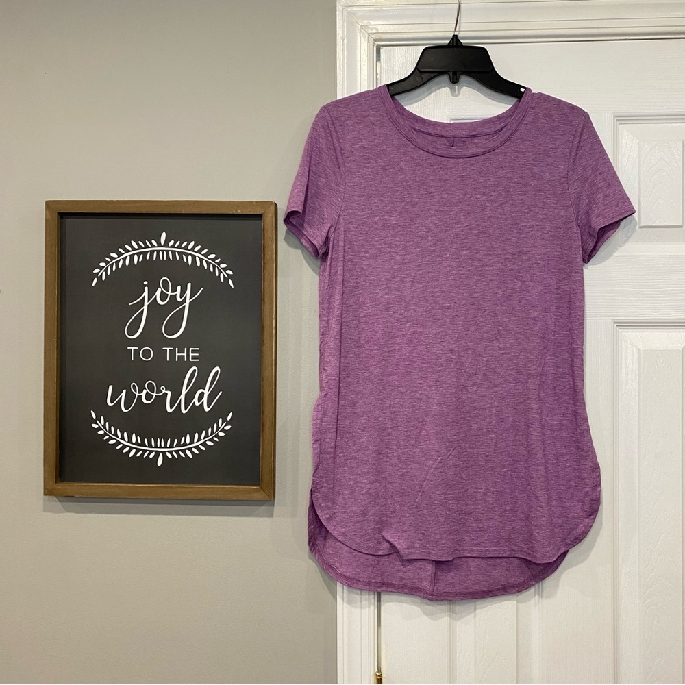 TeK Gear Purple Short Sleeve Shirt Tulip Hem Side Slits Tunic Length Womens XS
